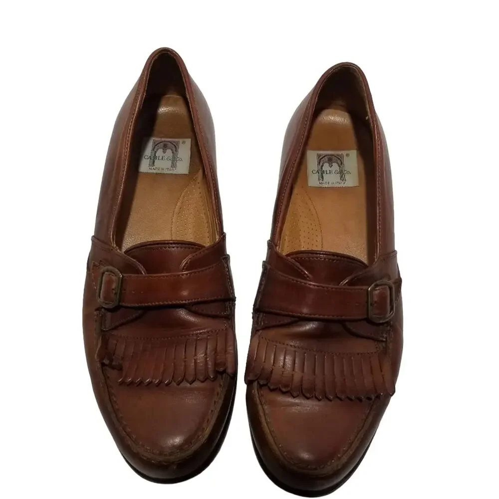 Cable & Co. Shoes Mens 9.5 Kiltie Loafers  Brown Leather Made in Italy